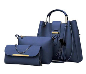 3 Pcs Women's PU Leather Plain Handbag