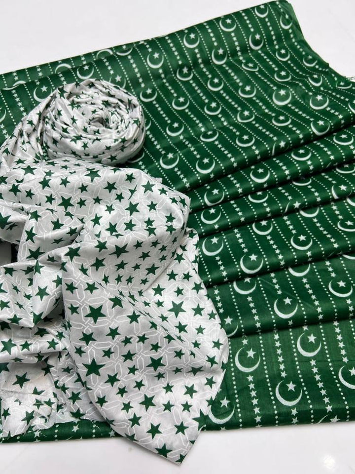 2 Pcs Women's Unstitched Lawn Printed Suit