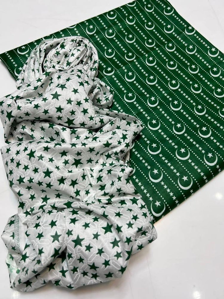 2 Pcs Women's Unstitched Lawn Printed Suit