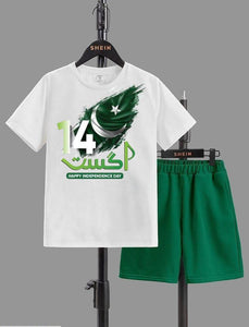 2 Pcs Boy's Blended Printed Knicker And Shirt Set