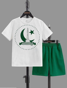 2 Pcs Boy's Blended Printed Knicker And Shirt Set