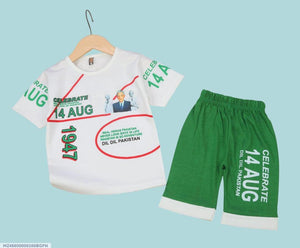 2 Pcs Boy's Blended Printed Knicker And Shirt Set