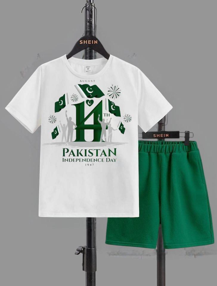 2 Pcs Boy's Blended Printed Knicker And Shirt Set
