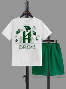 2 Pcs Boy's Blended Printed Knicker And Shirt Set